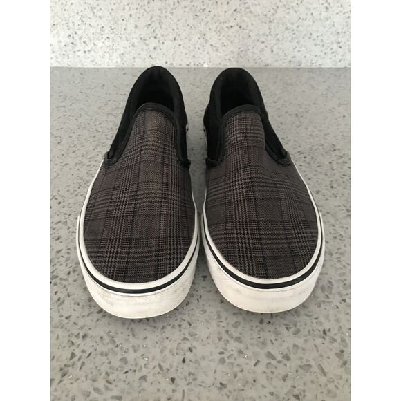 Vans Shoes - Vans Authentic Gray Black Plaid Corduroy Slip On Sneakers Shoes Womens 8